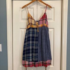Vintage Havana Patchwork Plaid Dress with Tie Back, Large